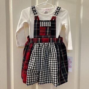 Bonnie Baby Plaid 2-Pc Jumper Dress and Long Sleeve Top Set Girls 18 Months NWT